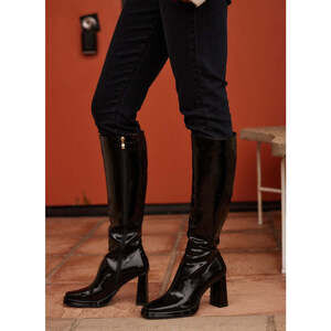 12th Tribe Billini Lorelai Black Semi Patent Boot Size 66